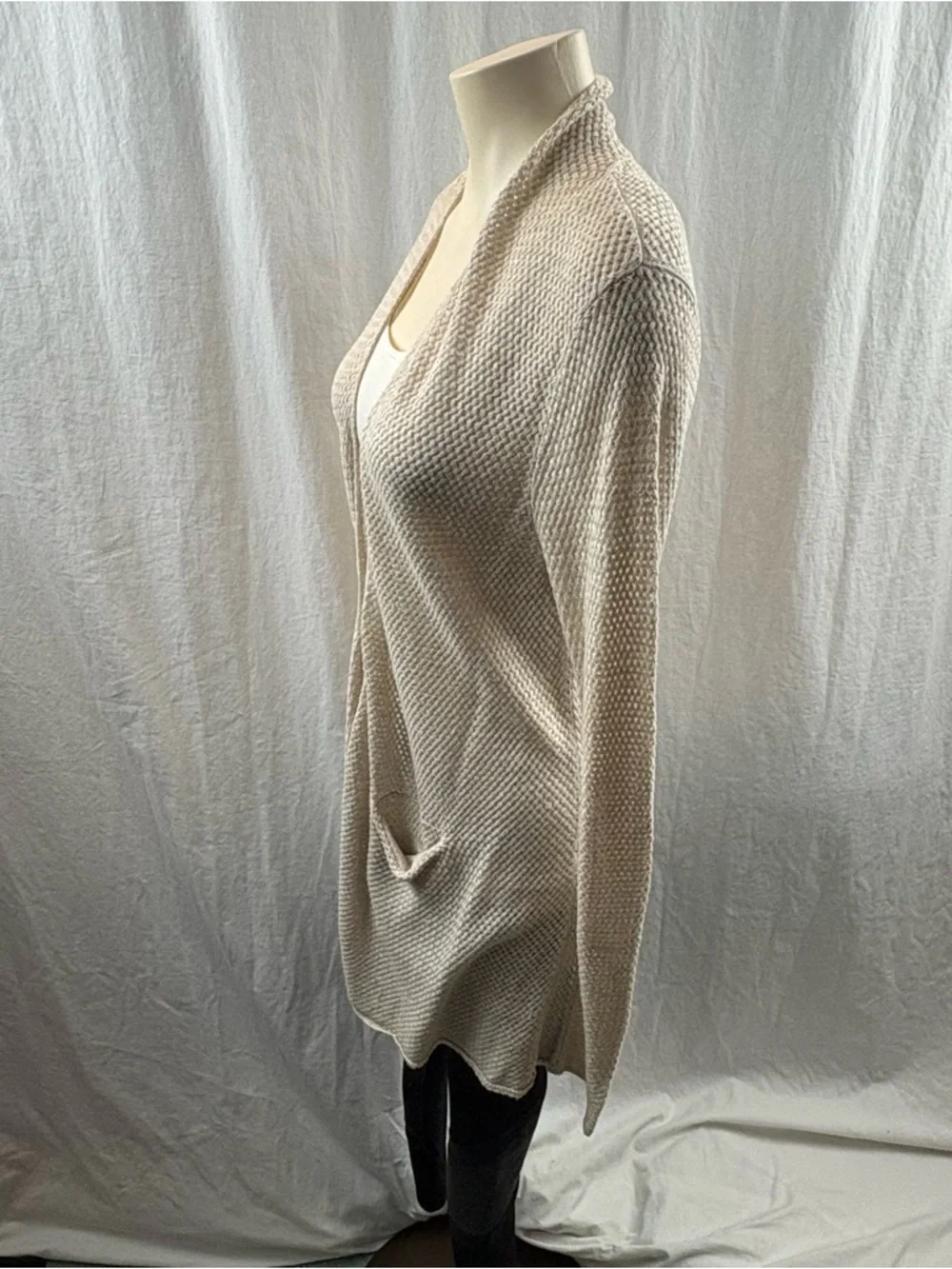 Joie Open-Front Cream Basketweave Knit Cardigan with Front Pockets L - Picture 4 of 10